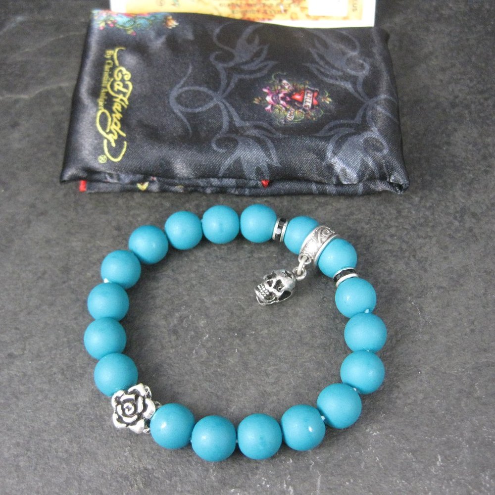 Ed Hardy Skull and Rose Bead Bracelet